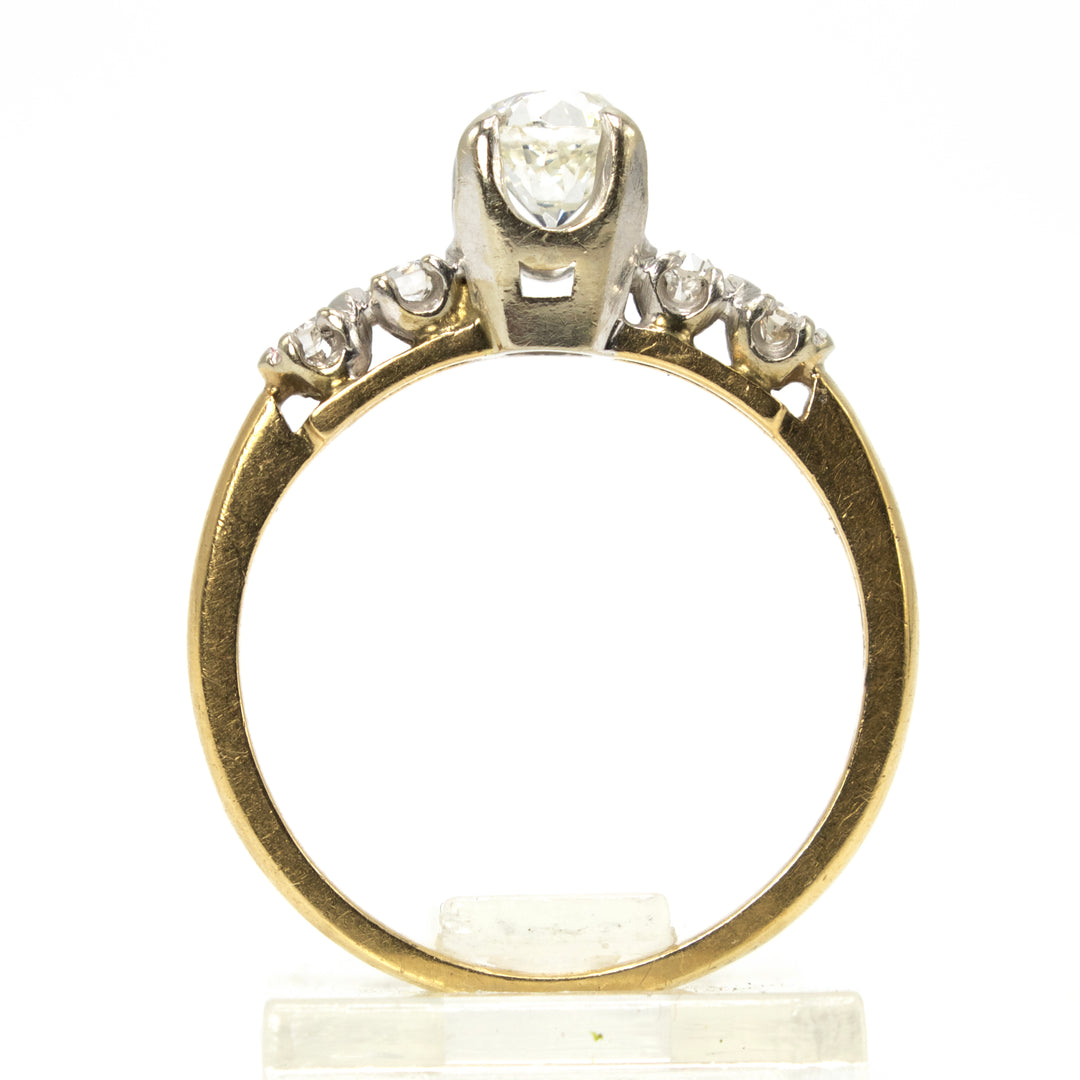 Three Quarter Carat Old Mine Cut Diamond in Vintage Yellow Gold and Platinum Ring