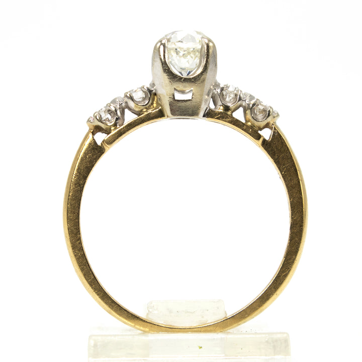 Three Quarter Carat Old Mine Cut Diamond in Vintage Yellow Gold and Platinum Ring