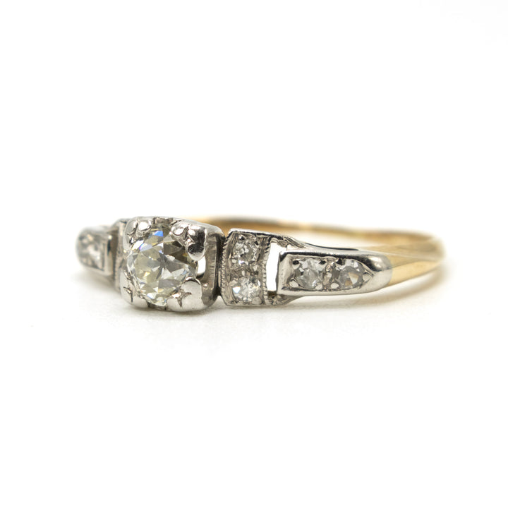 Petite Art Deco Old Mine Cut Diamond Engagement Ring - Bicolor - Gold and Platinum