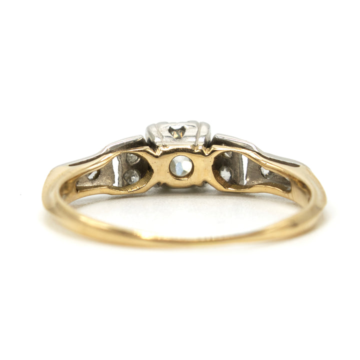 Petite Art Deco Old Mine Cut Diamond Engagement Ring - Bicolor - Gold and Platinum