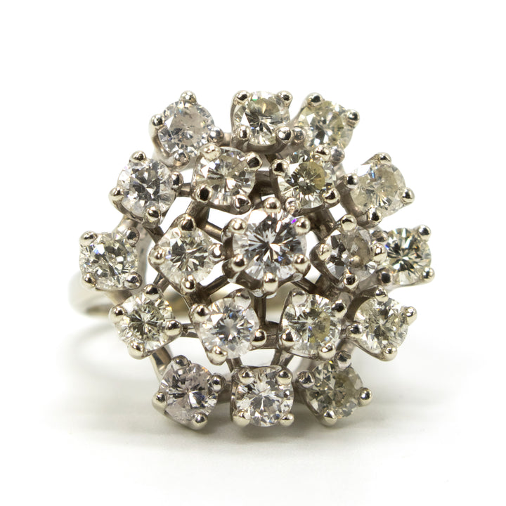 Large White Gold and 3.00 carat Beehive Diamond Cluster Ring