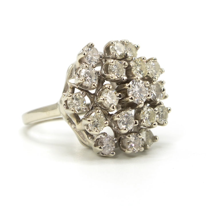 Large White Gold and 3.00 carat Beehive Diamond Cluster Ring