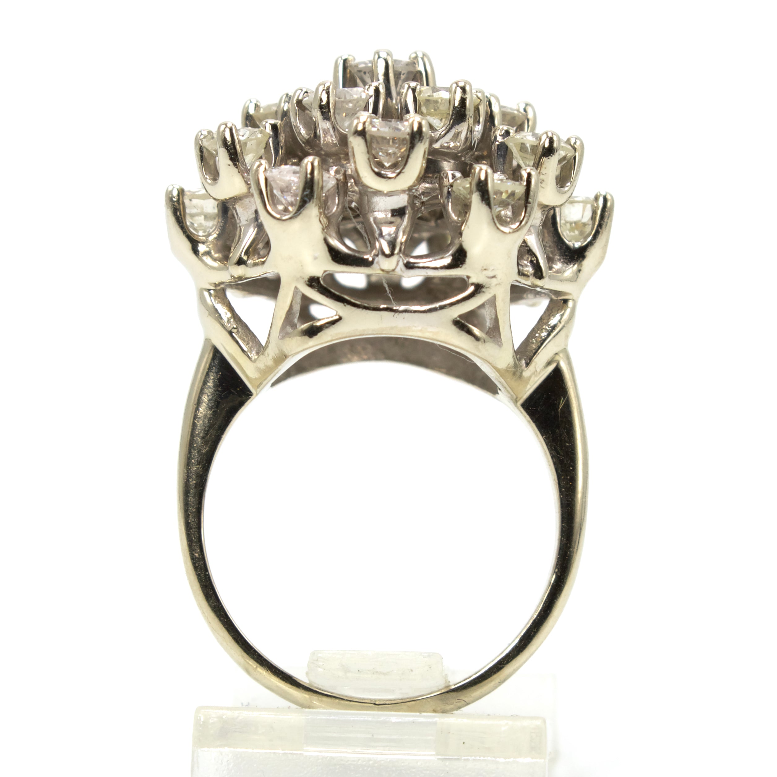 Large White Gold and 3.00 carat Beehive Diamond Cluster Ring