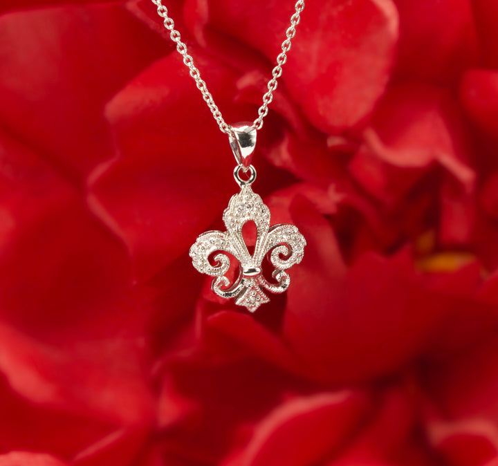 White Gold and Diamond Fleur-de-Lis Necklace