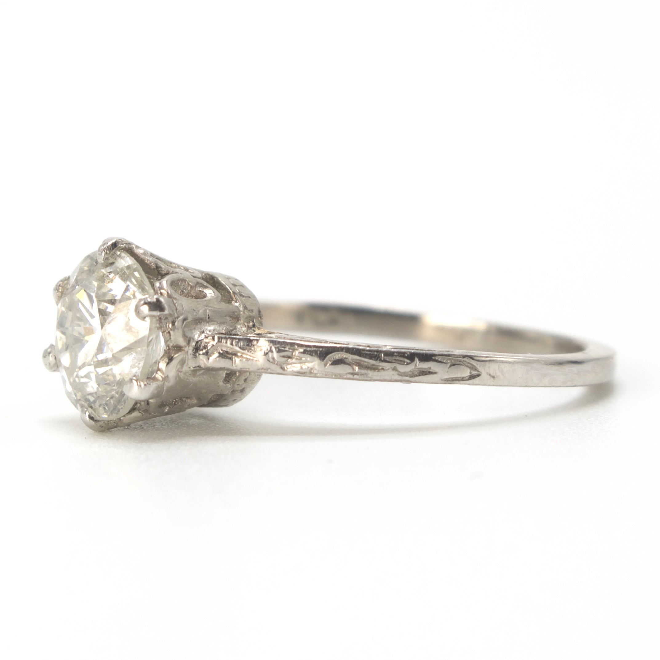 1.02 Carat Edwardian Style Diamond Solitaire Platinum Engagement Ring