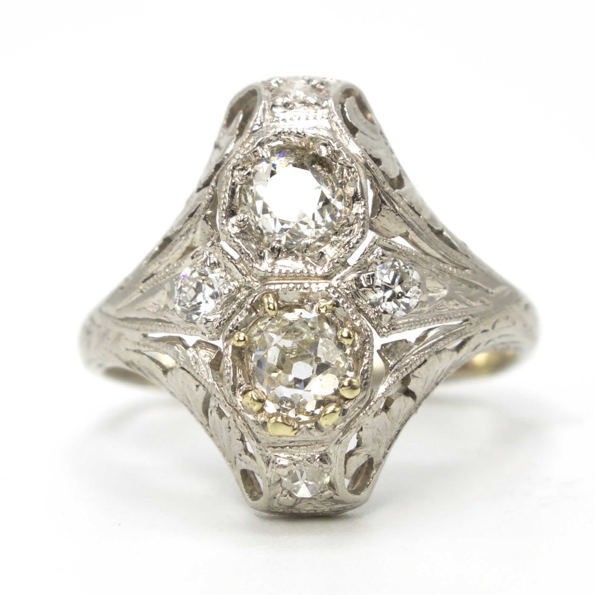 Platinum Toi-et-Moi Navette Art Deco Diamond Engagement Ring