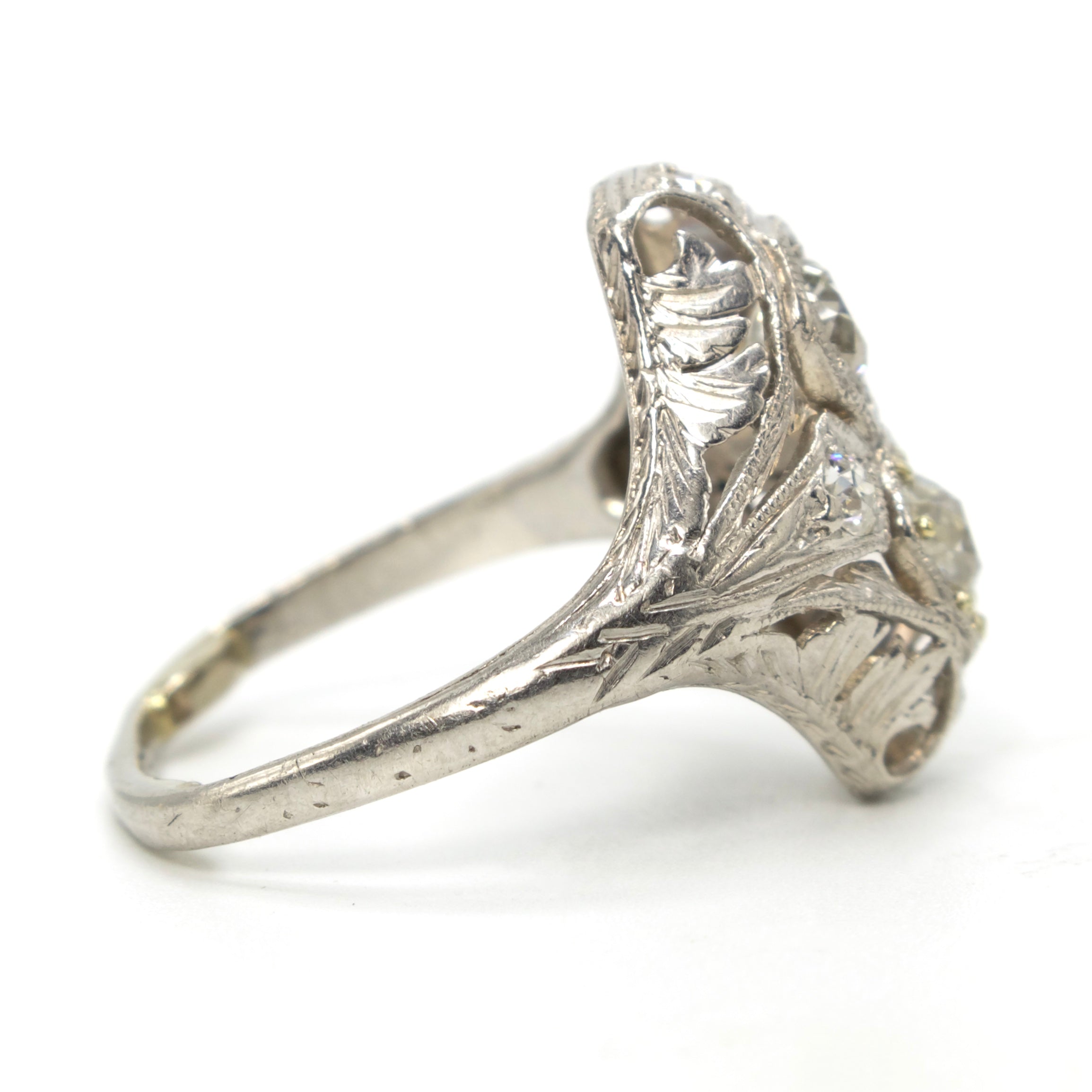 Platinum Toi-et-Moi Navette Art Deco Diamond Engagement Ring