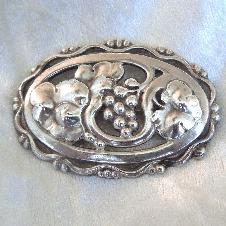 Vintage Georg Jensen Sterling Silver Grape Motif Brooch (1930s - 1940s)