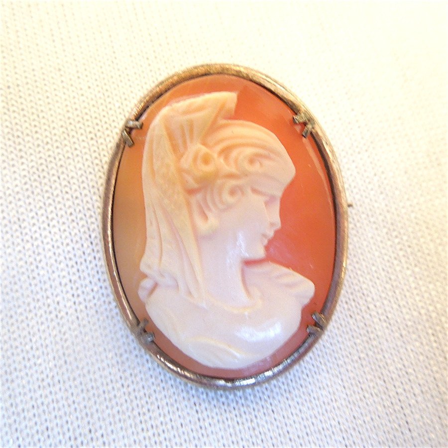 Vintage Victorian Style Shell Cameo Brooch Pendant