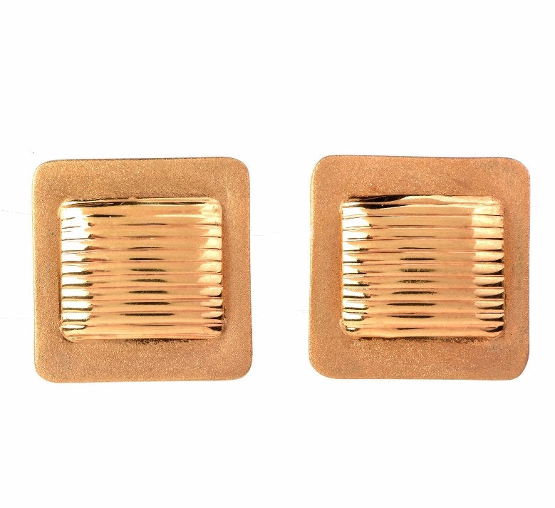 Square Matte Finished Italian 14K Yellow Gold Earrings