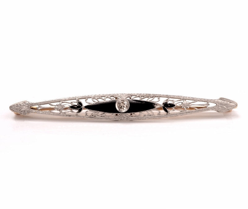 Platinum/14K Bicolor Art Deco Brooch with Enamel and Diamond
