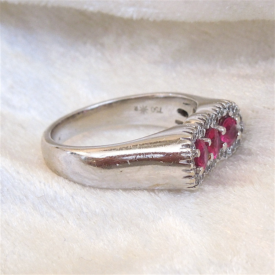 Three Ruby and Diamond Ring in 18K White Gold