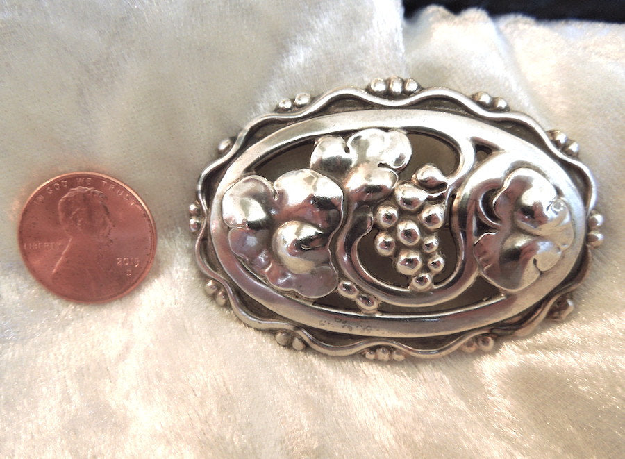 Vintage Georg Jensen Sterling Silver Grape Motif Brooch (1930s - 1940s)