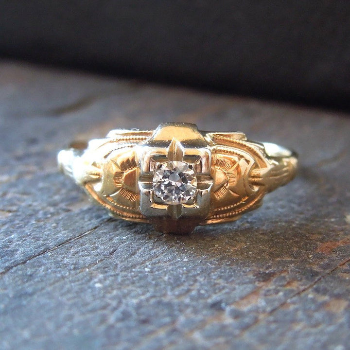 Vintage 1930s Petite Diamond Engagement Ring in Bicolor Gold