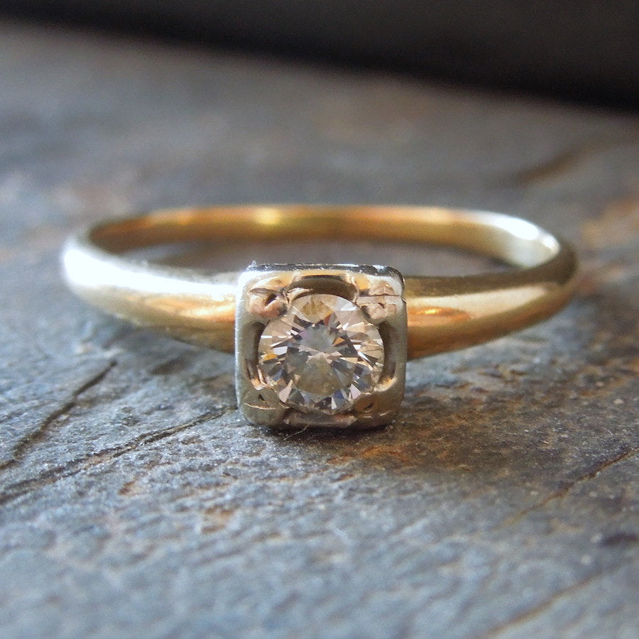 Vintage Quarter Carat Solitaire in Bicolor Gold Engagement Ring