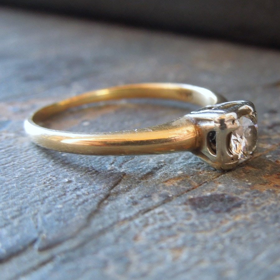 Vintage Quarter Carat Solitaire in Bicolor Gold Engagement Ring