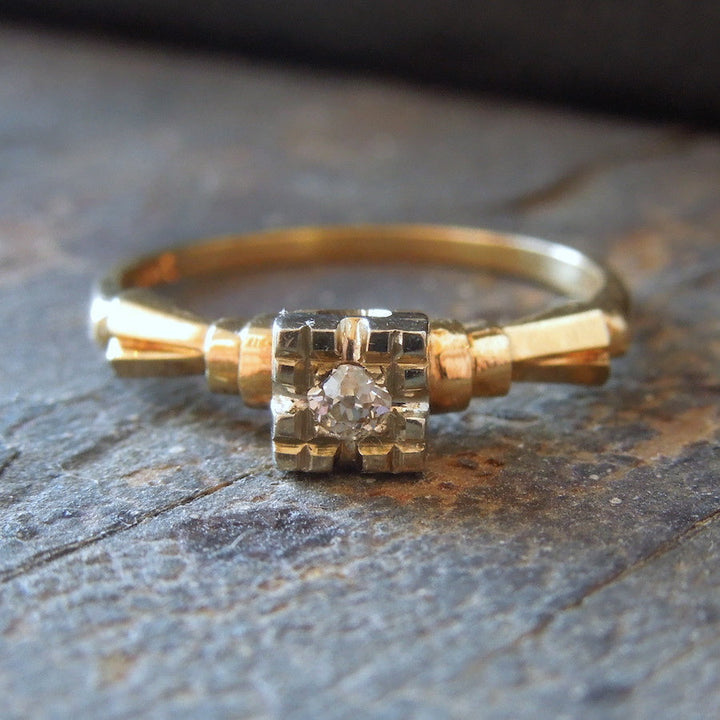 Art Deco Inspired 1930s Vintage Bicolor Gold Diamond Engagement Ring
