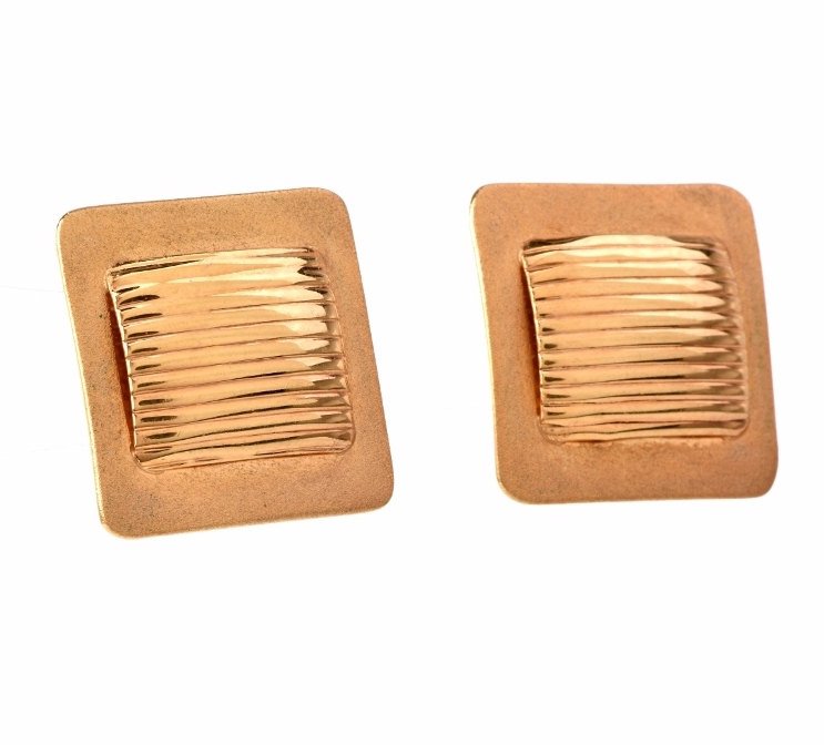 Square Matte Finished Italian 14K Yellow Gold Earrings