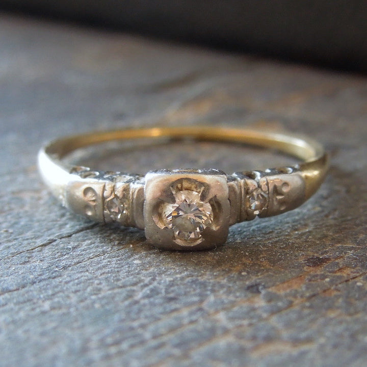 Vintage Petite Diamond Engagement Ring in White Gold and Platinum