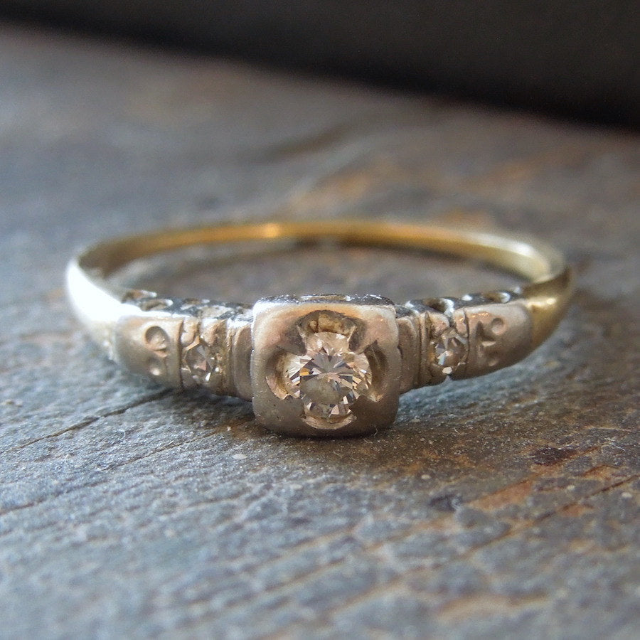 Vintage Petite Diamond Engagement Ring in White Gold and Platinum