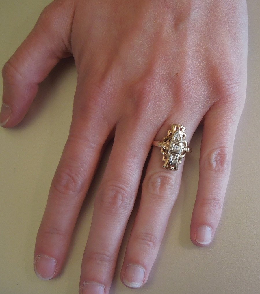 Victorian Bicolor Gold and Diamond Navette Ring