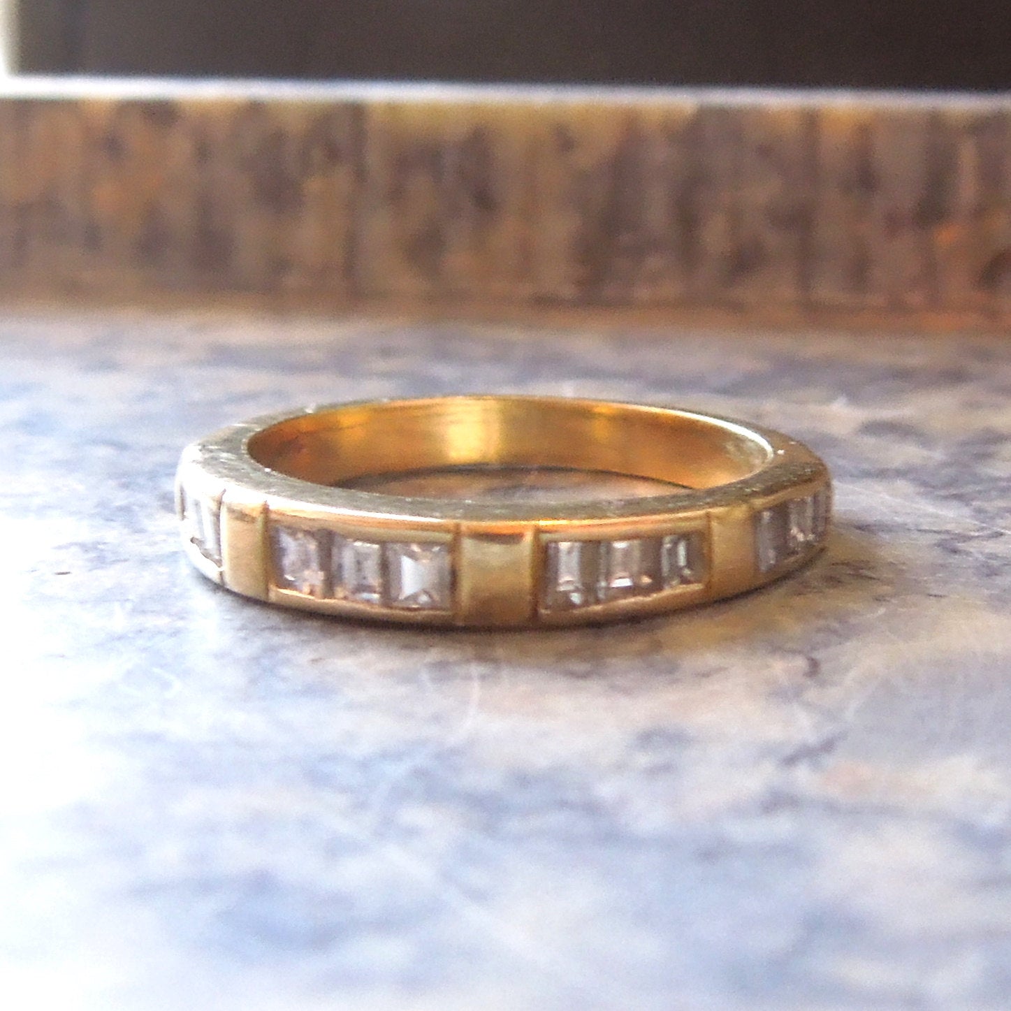 3mm Yellow Gold & Princess Cut Diamond Wedding Band