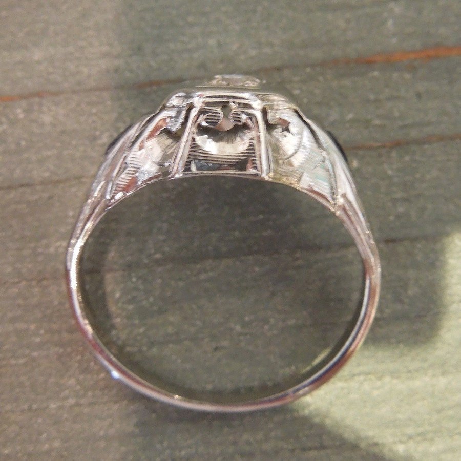 18K White Gold Diamond and Sapphire Art Deco Engagement Ring
