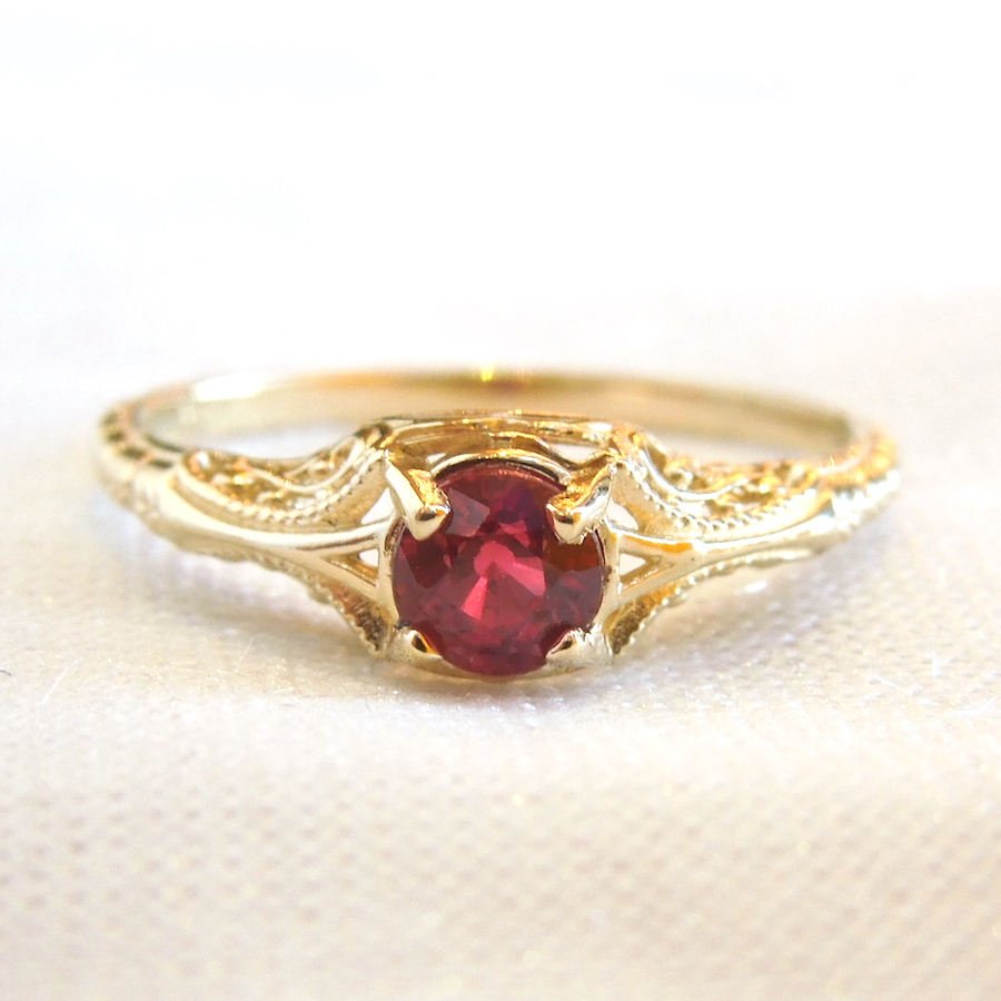 Ultrafine Half Carat Ruby in Petite Engraved Mounting - 18K Yellow Gold