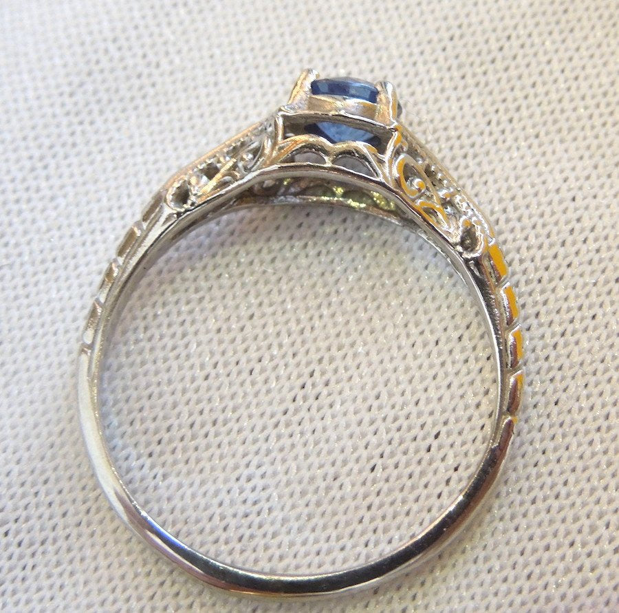 Fine Half Carat Sapphire in Petite Engraved Mounting - 14K White Gold