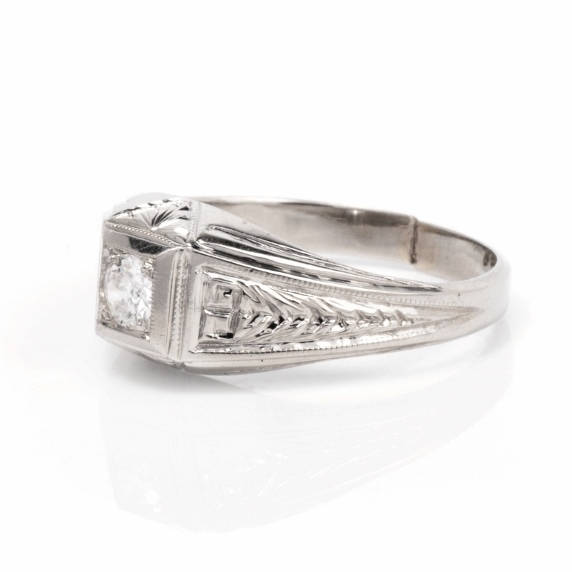 18K White Gold Art Deco Engagement Ring - 0.15ct Old European Cut Diamond