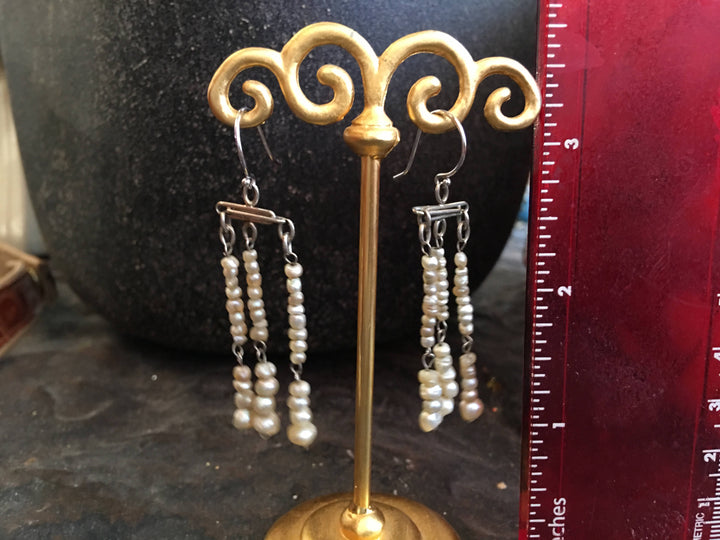 18K White Gold Natural Vintage South Sea Pearl Chandelier Earrings