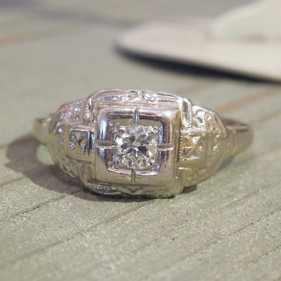 Palladium Art Deco Diamond Engagement Ring
