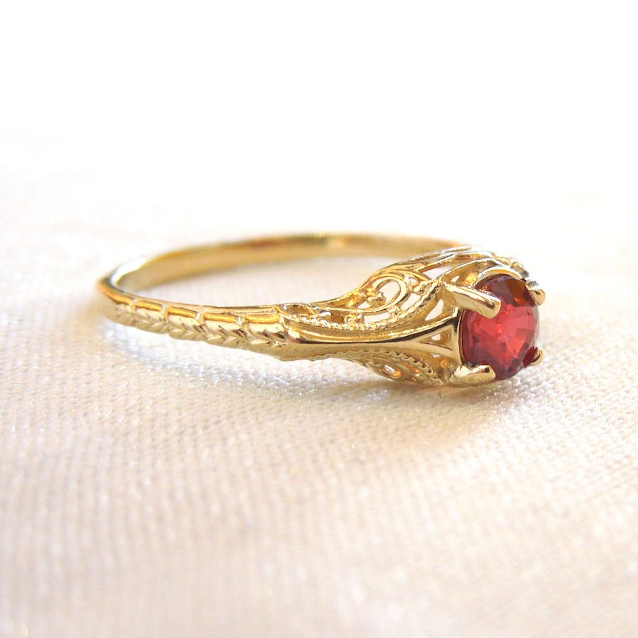 Ultrafine Half Carat Ruby in Petite Engraved Mounting - 18K Yellow Gold