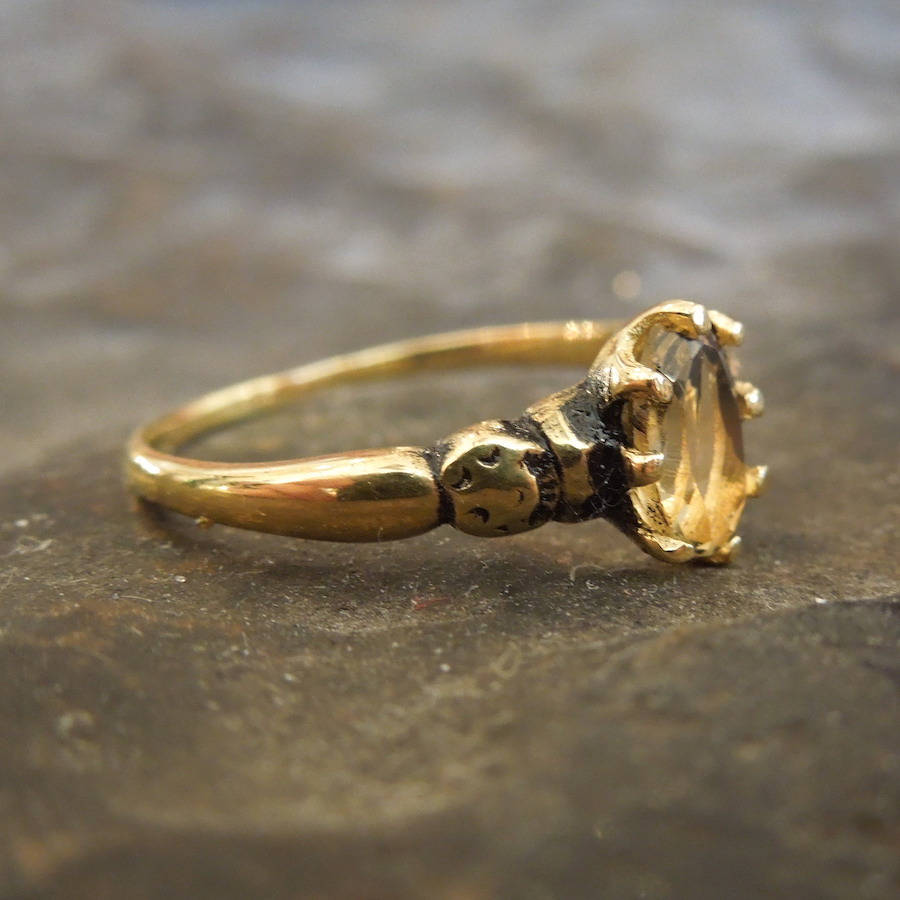 Victorian Style Oval Citrine Ring - Vermeil (Gold & Sterling Silver)