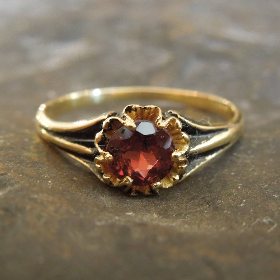 Victorian Style Red Garnet Ring - Vermeil (Gold & Sterling Silver)