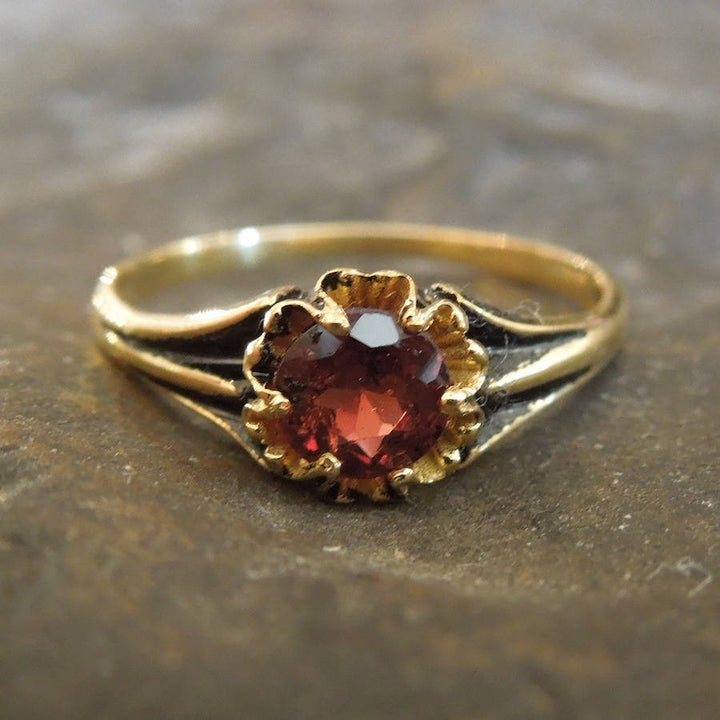 Victorian Style Red Garnet Ring - Vermeil (Gold & Sterling Silver)