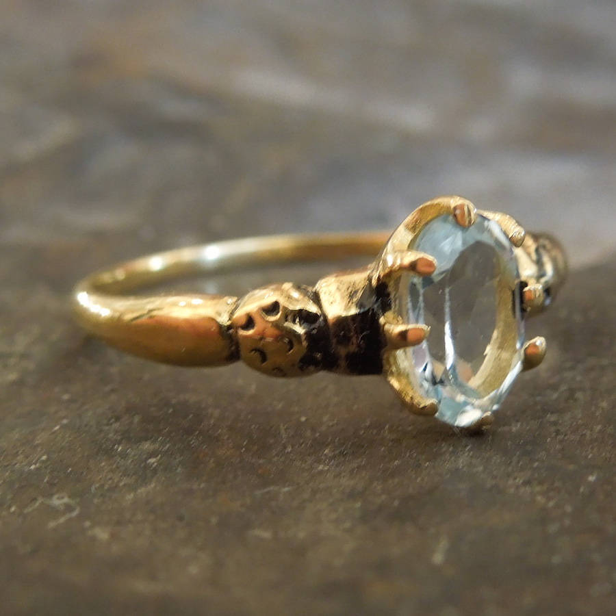 Victorian Style Oval Blue Topaz Ring - Vermeil (Gold & Sterling Silver)
