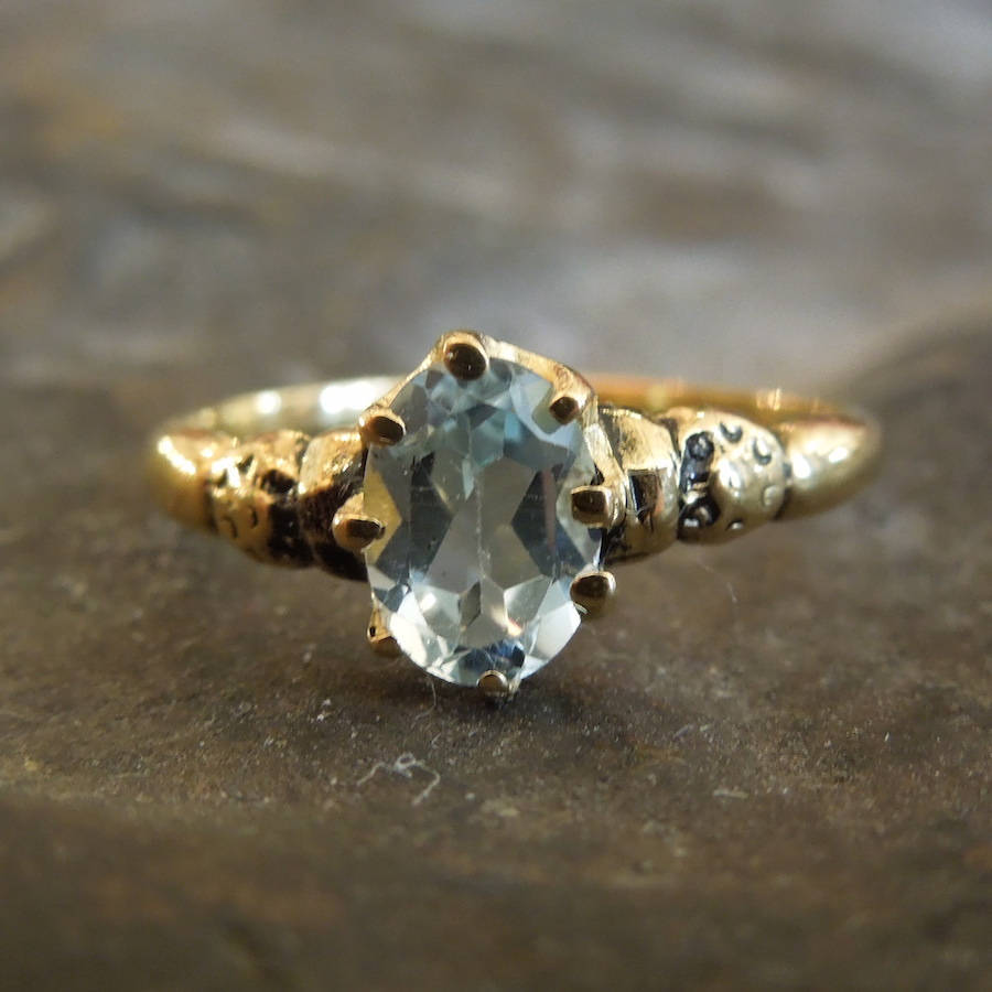 Victorian Style Oval Blue Topaz Ring - Vermeil (Gold & Sterling Silver)