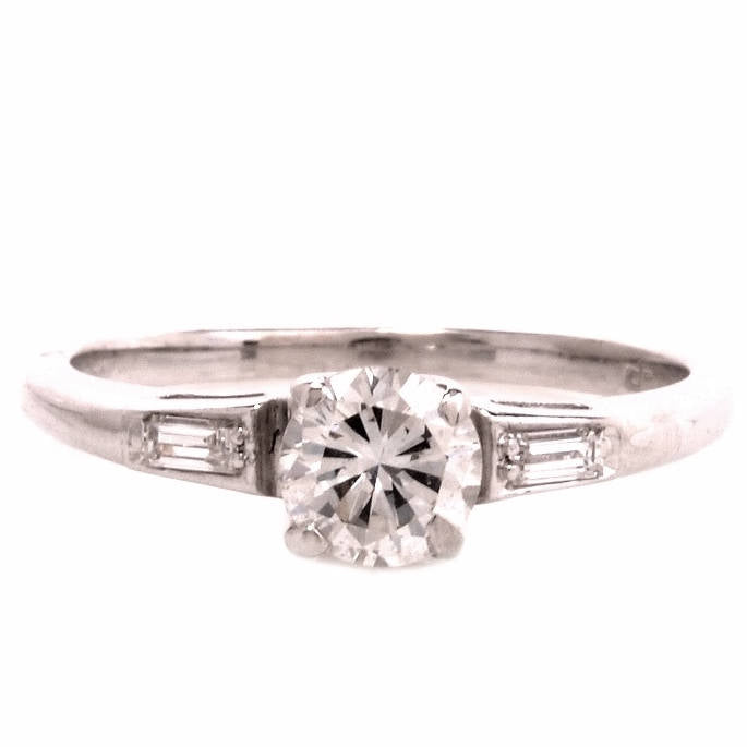 Half Carat Diamond Engagement Ring in 14K White Gold with Custom Wedding Band