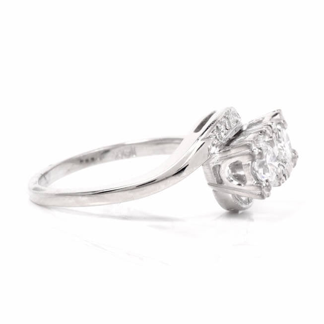0.50cttw Vintage Diamond Bypass Ring - 14K White Gold