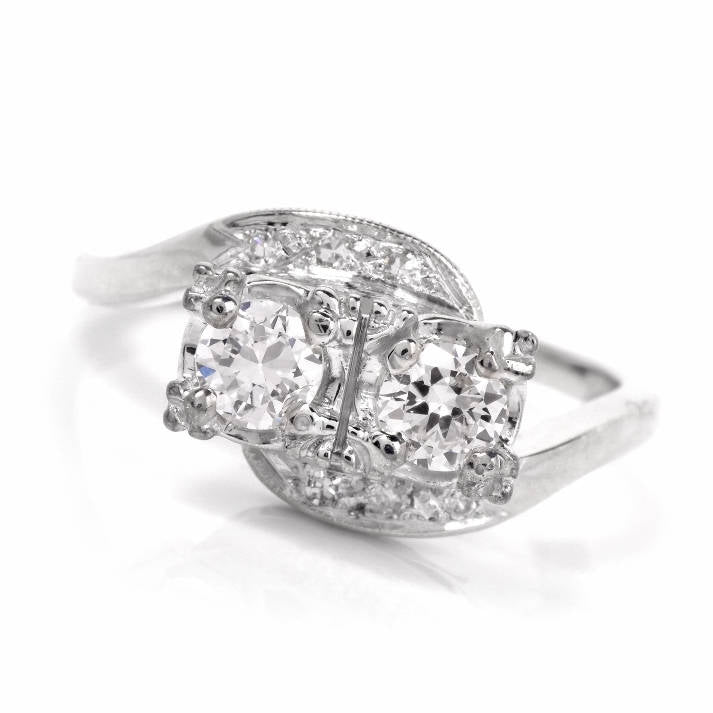 0.50cttw Vintage Diamond Bypass Ring - 14K White Gold