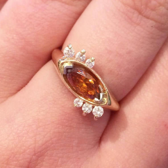 Mid-Century  Fancy Color Marquis Diamond  Ring