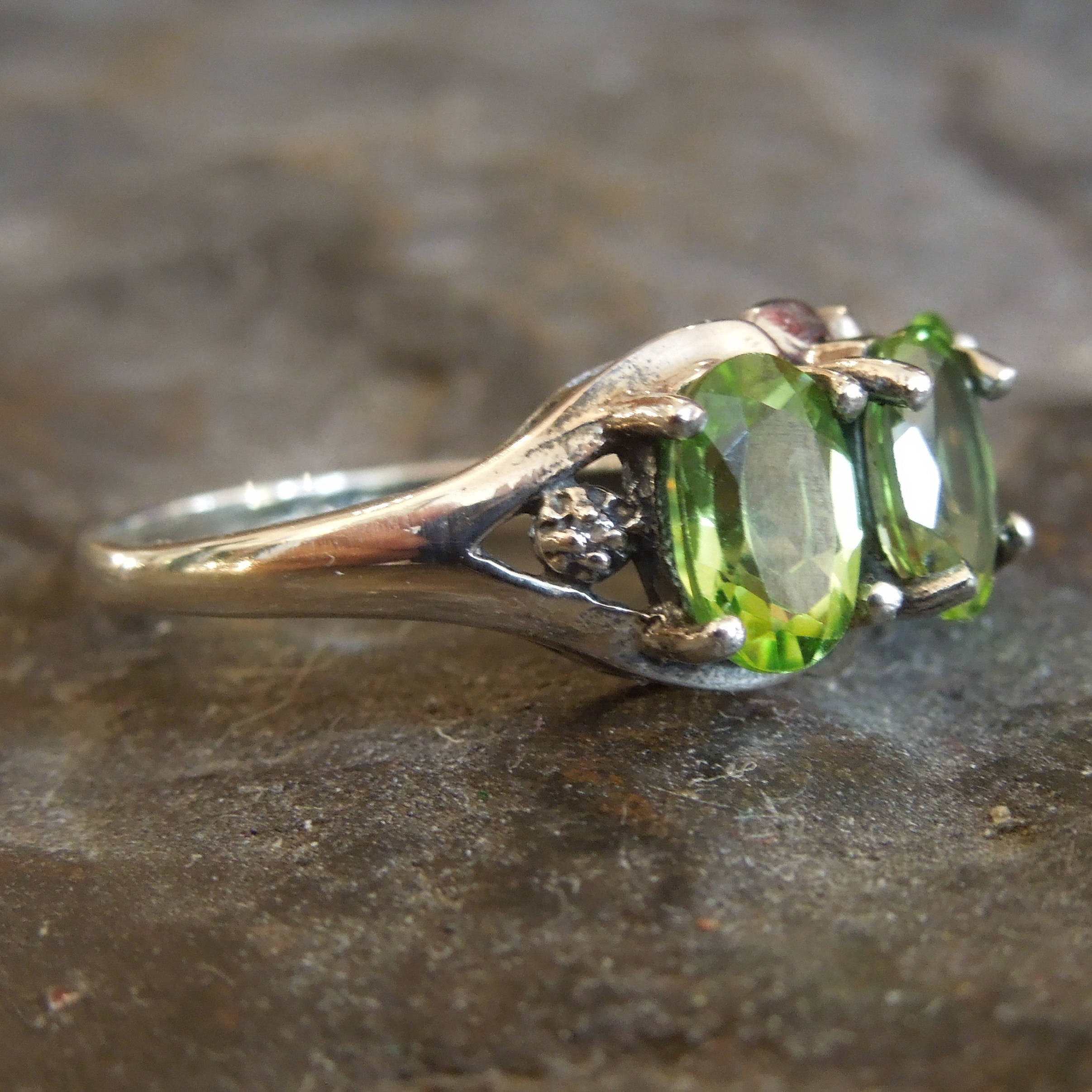 Three Stone Peridot and Sterling Silver Ring
