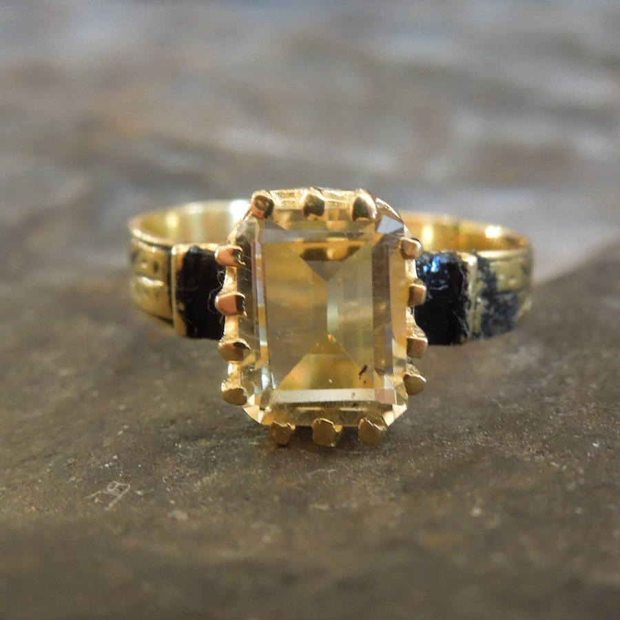 Victorian Style Emerald Cut Citrine Ring - Vermeil (Gold & Sterling Silver)
