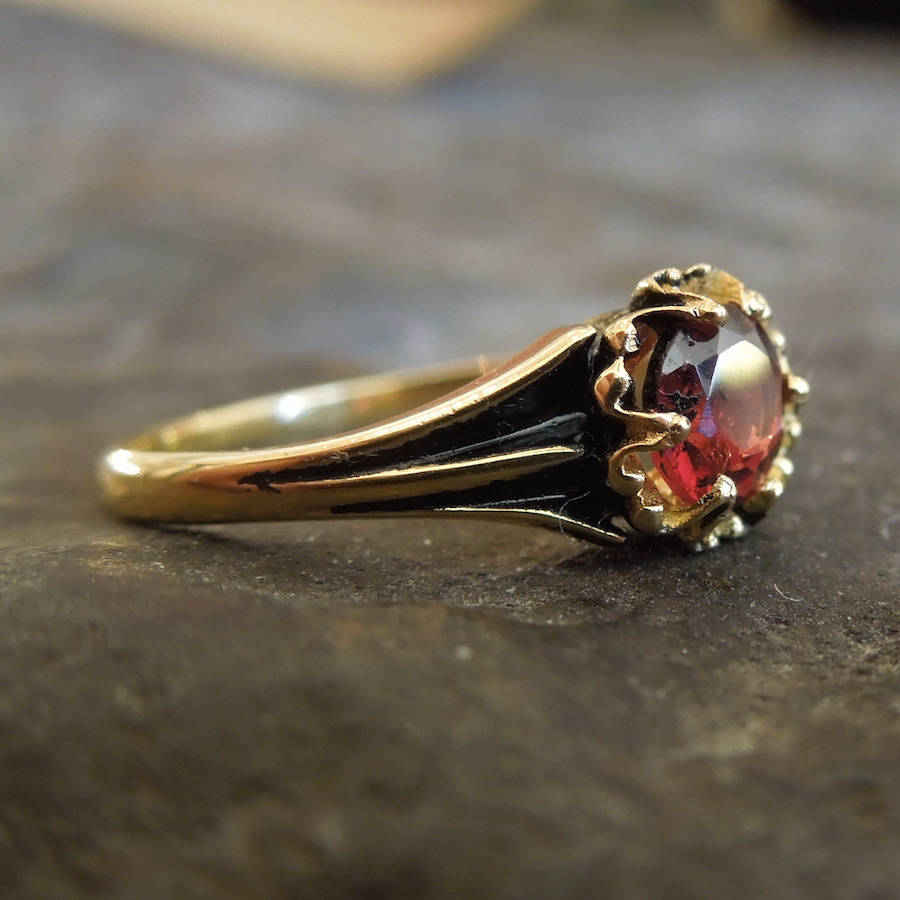 Victorian Style Red Garnet Ring - Vermeil (Gold & Sterling Silver)