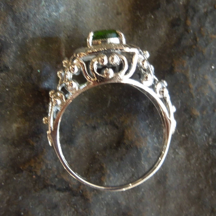 Victorian Style Oval Peridot Ring in Sterling Silver