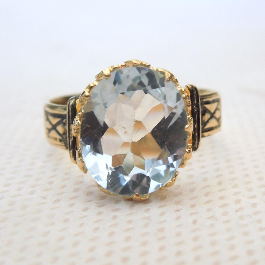 Victorian Style Oval Blue Topaz Ring - Vermeil (Gold & Sterling Silver)
