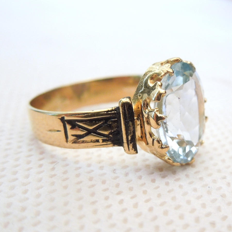 Victorian Style Oval Blue Topaz Ring - Vermeil (Gold & Sterling Silver)