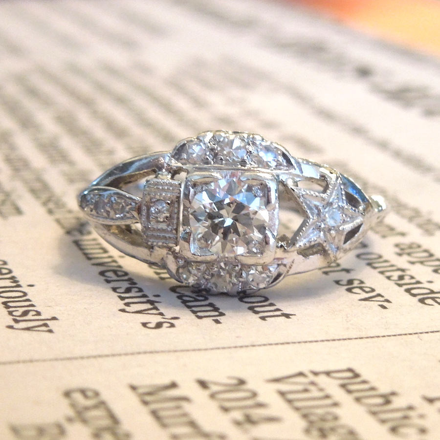 Art Deco Platinum and Diamond Halley's Comet Engagement Ring