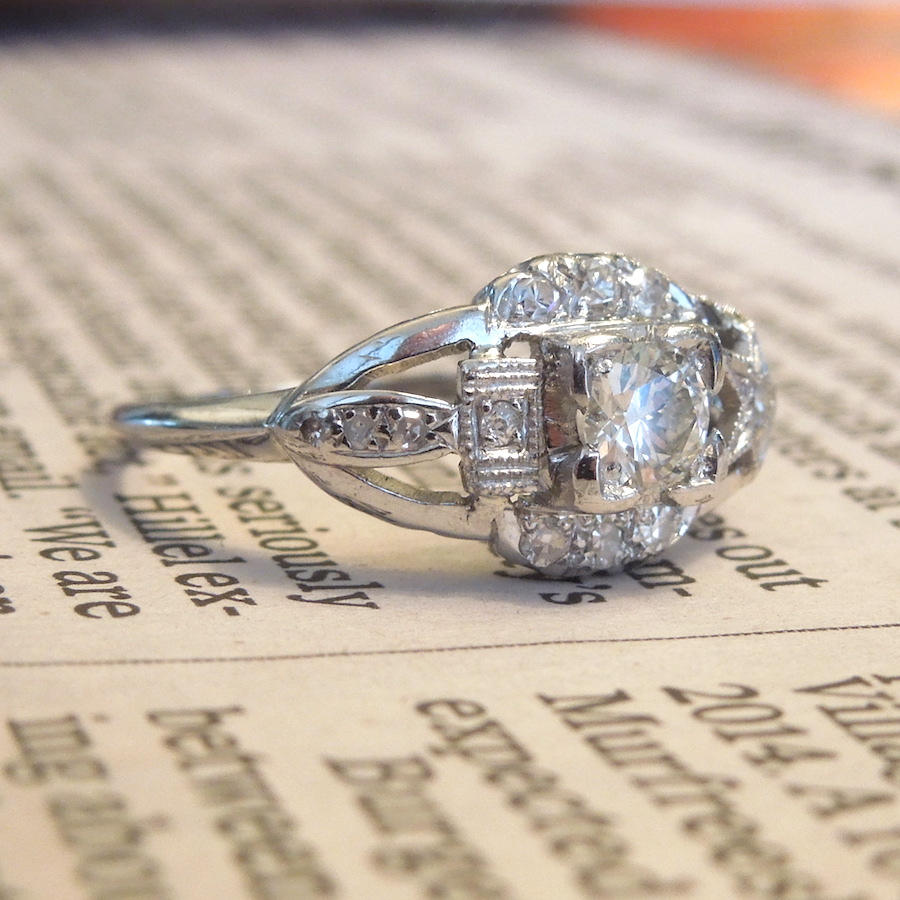 Art Deco Platinum and Diamond Halley's Comet Engagement Ring